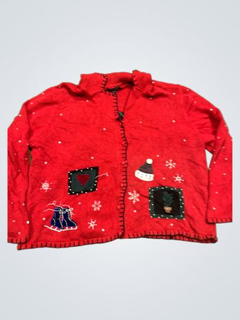 Studio La La Red Schneemann & Schlittschuh Applikations Cardigan
