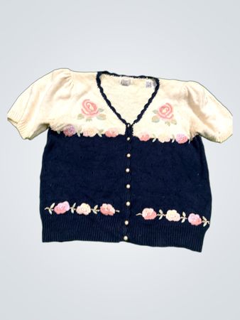 Margules Damen Kurzarm-Cardigan mit Rosenstickerei