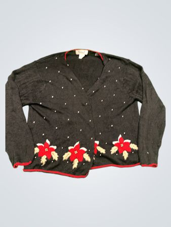 EPOGEE Damen schwarzer Cardigan mit Weihnachtsstern- und weißen Punktmuster