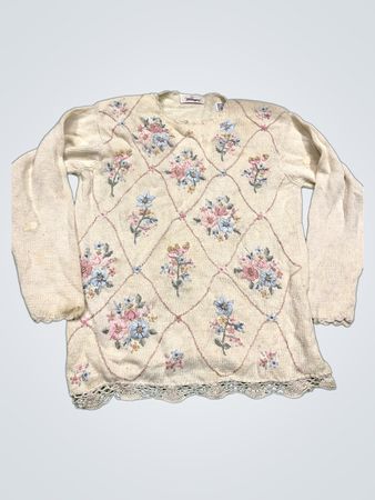 Worthington Damen Cremefarbener Floral Bestickter Strickpullover