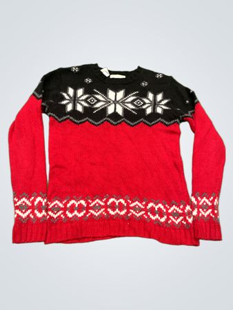 Studio Works Roter und Schwarzer Schneeflockenpullover