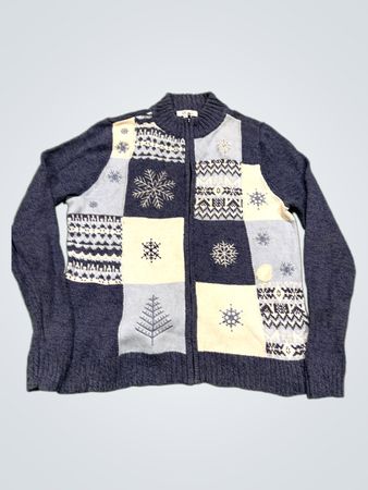 Der Togg Shop Damen Blauer Schneeflocken Patchwork Reißverschluss Pullover
