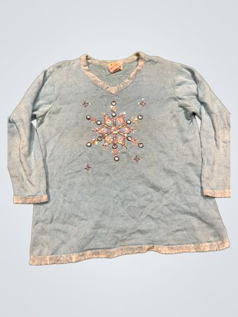 Der Quaker Factory 1X 55% Ramie 45% Baumwolle Blaue Schneeflockenpullover