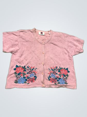 Rosa LS Collection Button-Up Cardigan mit floralem Stickerei