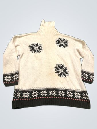 Elisabeth Liz Claiborne Inc Handgestrickter Creme Schneeflocken Rollkragensweater