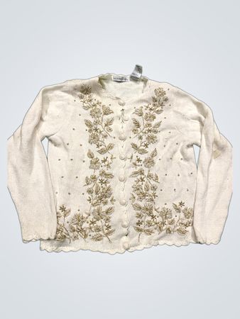 Victoria Jones Weißer Perlenbestickter Floral-Cardigan