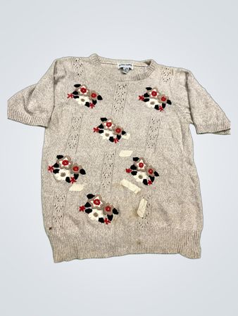 Alfred Dunner Damen Kurzarm-Pullover mit floralem Aufnäher