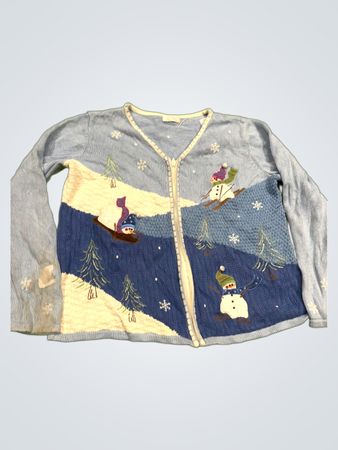 Christopher & Banks Damen Schneemann und Schneeflocken Reißverschluss-Cardigan