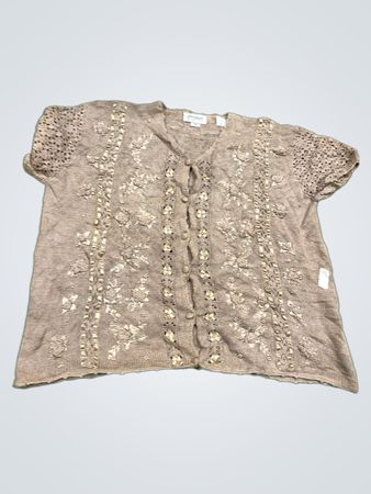 Unique by Nature Damen Beige Bestickter Cardigan Größe 2X