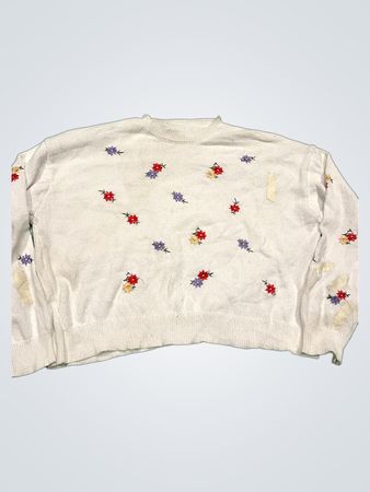 Weißer bestickter Blumenpullover