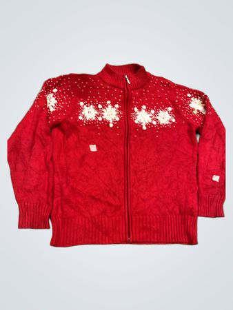 Cleo Petites Roter Schneeflocken Zip-Up Pullover
