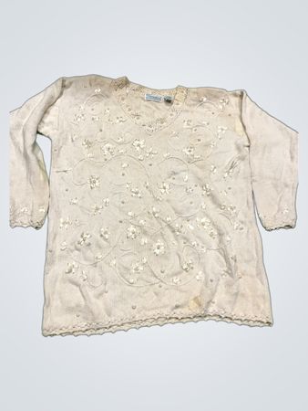 Shenanigans Cream Beaded Floral Sweater