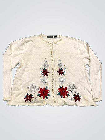 Crystal Kobe Cream Weihnachtskarte Strickjacke mit Weihnachtssternen und Schneeflocken