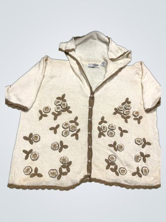 Maggie Lawrence Collection Creme Cardigan mit brauner Blumenausstattung