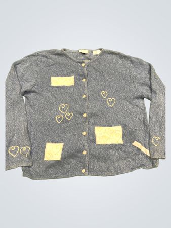 Blauer Cardigan mit Herzapplikationen
