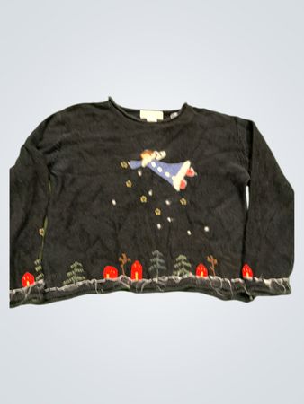 Susan Bristol Damen Schwarzer Bestickter Weihnachtspullover Größe L