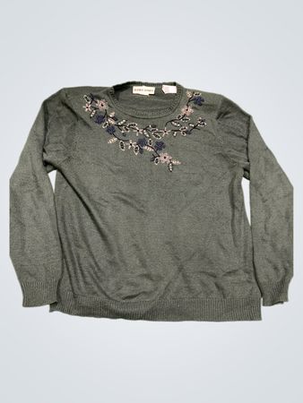 Alfred Dunner Damen grüner bestickter Pullover