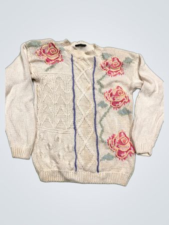Ashleigh Morgan Cream Rose Bestickter Strickpullover