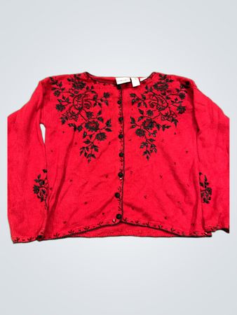 Fashion Bug Roter Perlen Blumen Cardigan