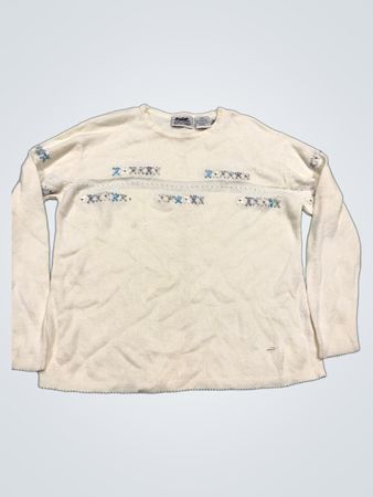 Northern Reflections Creme Strickpullover mit blauen und silbernen Verzierungen
