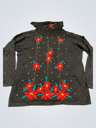 Victoria Jones Schwarzer Rollkragenpullover mit Weihnachtsstern-Stickerei
