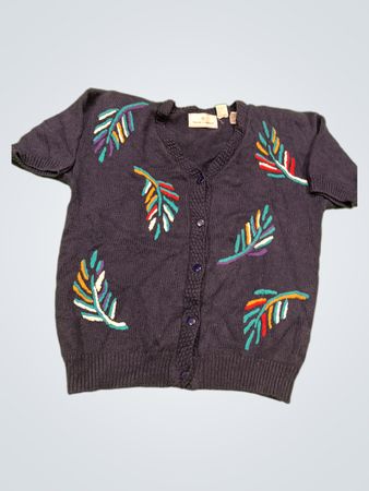 Maggie Lawrence Marineblauer bestickter Federkurzarm-Cardigan