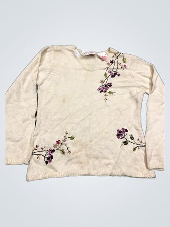 Meg Allen Cream Floral Embroidered Sweater