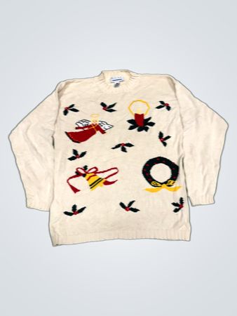 GEAR FOR SPORTS Creme Weihnachtsengel Glocken Kranz Kerze Pullover