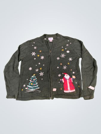 BFA CLASSICS Damen Grün Weihnachtsbaum & Weihnachtsmann Hässlicher Pullover