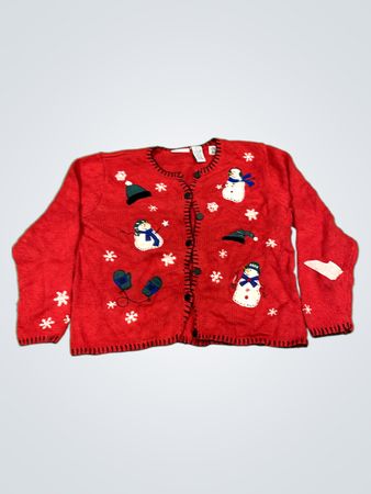 Croft & Barrow Roter Schneemann & Handschuhe Weihnachts-Pullover