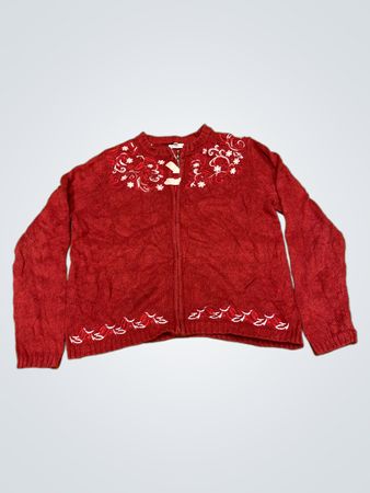 Croft & Barrow Damen Rot Bestickter Reißverschluss-Cardigan Pullover