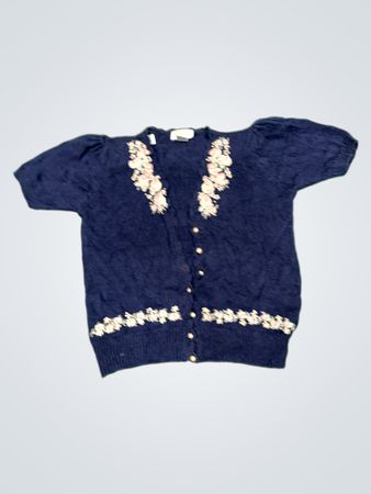 Margules Navy Blue Bestickter Cardigan