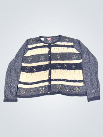 Blau-weißer gestreifter Cardigan mit Verzierungen