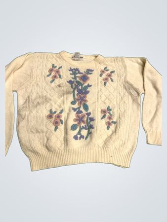 Alfred Dunner Creme Kabelstrick floral bestickter Pullover