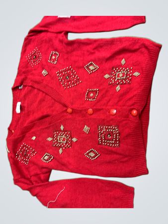 Victoria Jones Roter Verzierter Cardigan