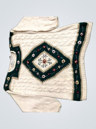 Shenanigans Handgestrickter Creme-Pullover mit Diamantmuster