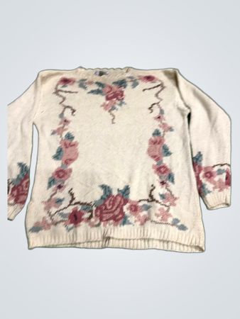 CHRYSANTHEME Cream Floral Strickpullover