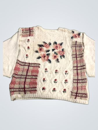 Classic Elements Creme Floral Kabelstrickpullover