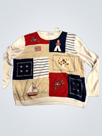 Alfred Dunner Patchwork Nautical Sweater