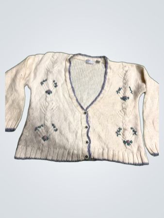 Madge Lawrence Damen Creme Kabelstrick-Cardigan mit floraler Stickerei