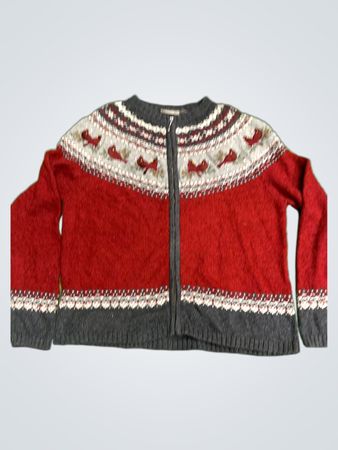 Croft & Barrow Rot & Grau Kardinal Fair Isle Zip-Up Pullover