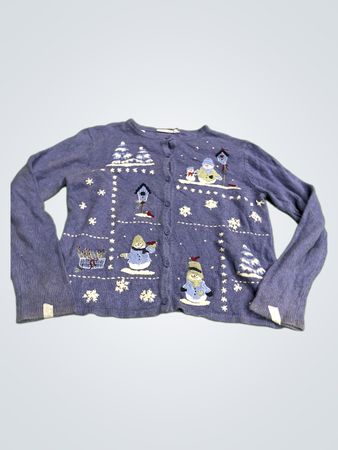 Croft & Barrow Blau Schneemann & Schneeflocken Cardigan