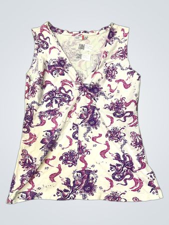 OUTFIT FASHION Damen ärmelloses V-Ausschnitt-Top mit lila Druck