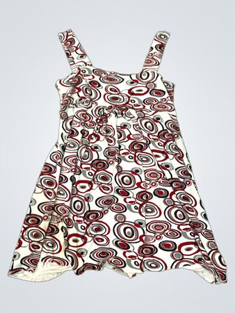 Weißes Kleid mit rotem, schwarzem und grauem Kreis Muster