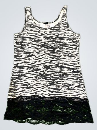 HOLLS Zebra Print Lace Trim Tank Top
