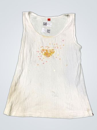Esprit White Heart Pailletten Rippen Tanktop