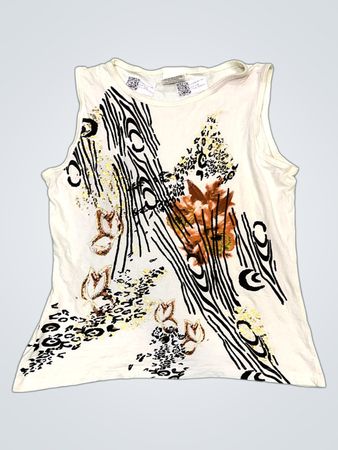 Weißes Tanktop mit Tierdruck und floralen Akzenten