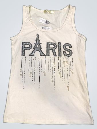 Weißes "Paris" Tanktop mit Verzierungen
