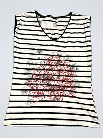 Mode gestreiftes ärmelloses T-Shirt mit grafischem Druck