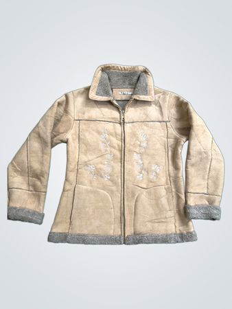 BACCI Women's Beige Faux Suede Embroidered Fleece Lined Jacket